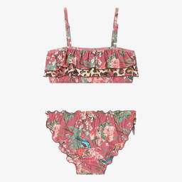 Olga Valentine-Teen Girls Pink Floral Frilly Bikini (UPF50+) | Childrensalon Outlet