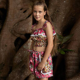 Olga Valentine-Teen Girls Pink Floral & Leopard Cotton Blouse | Childrensalon Outlet
