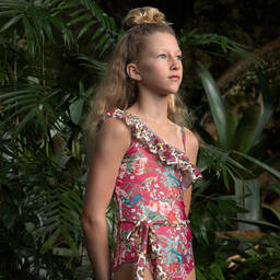 Olga Valentine-Teen Girls Pink One Shoulder Swimsuit (UPF50+) | Childrensalon Outlet