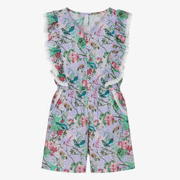 Olga Valentine-Teen Girls Purple Floral Cotton Playsuit | Childrensalon Outlet