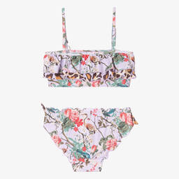Olga Valentine-Teen Girls Purple Floral Frilly Bikini (UPF50+) | Childrensalon Outlet
