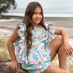 Olga Valentine-Бирюзовая блузка из хлопка с цветами для подростков | Childrensalon Outlet