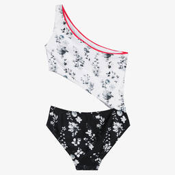 Olga Valentine-Teen Girls White & Black Floral Swimsuit (UPF50+) | Childrensalon Outlet