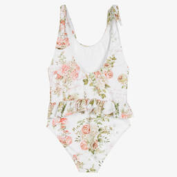 Olga Valentine-مايّو تينز بناتي لون أبيض وزهري بطبعة ورود (UPF50+) | Childrensalon Outlet