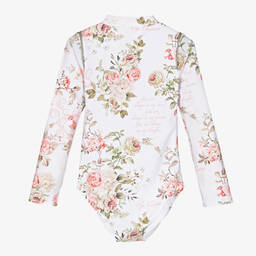 Olga Valentine-Teen Girls White & Pink Floral Swimsuit (UPF50+) | Childrensalon Outlet