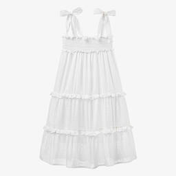 Olga Valentine-Teen Girls White Plumeti Cotton Tiered Dress | Childrensalon Outlet