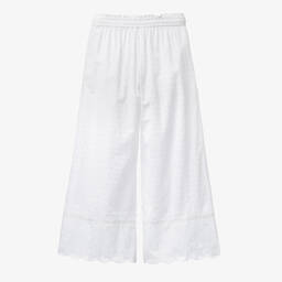 Olga Valentine-Teen Girls White Wide Leg Cotton Trousers | Childrensalon Outlet