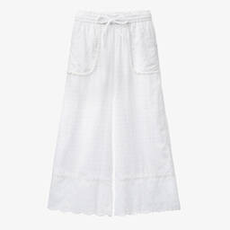 Olga Valentine-Teen Girls White Wide Leg Cotton Trousers | Childrensalon Outlet