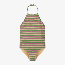 Oséree-Girls Green & Gold Striped Lumiére Swimsuit | Childrensalon Outlet