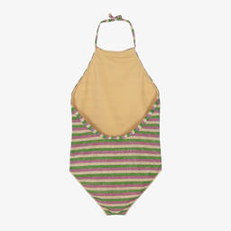 Oséree-Girls Green & Gold Striped Lumiére Swimsuit | Childrensalon Outlet