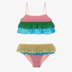 Oséree-Girls Rainbow Stripe Frilly Lumiére Bikini | Childrensalon Outlet