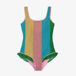 Oséree-Girls Rainbow Stripe Lumiére Swimsuit | Childrensalon Outlet
