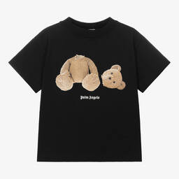 Palm Angels-Черная хлопковая футболка с медвежонком | Childrensalon Outlet