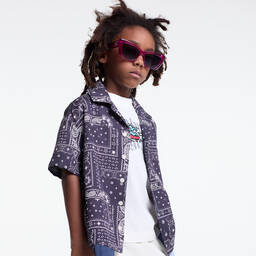 بالم أنجلز-قميص فيسكوز لون أزرق داكن وعاجي للأولاد | Childrensalon Outlet