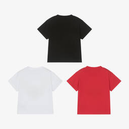 بالم أنجلز-تيشيرت قطن لون أبيض وأسود وأحمر (عدد 3) | Childrensalon Outlet