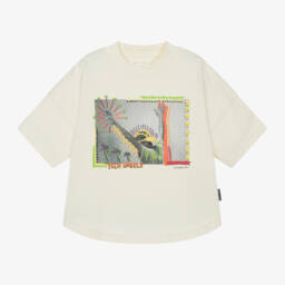 بالم أنجلز-تيشيرت بطبعة جرافيك قطن لون عاجي للأولاد | Childrensalon Outlet