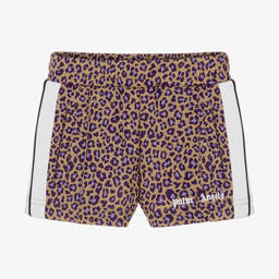 Palm Angels-Girls Beige Leopard Print Shorts | Childrensalon Outlet