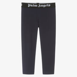 Palm Angels-Girls Navy Blue Cotton Leggings | Childrensalon Outlet
