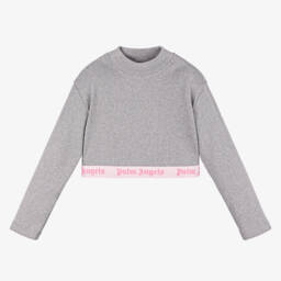 Palm Angels-Girls Silver Ribbed Knit Jumper | Childrensalon Outlet