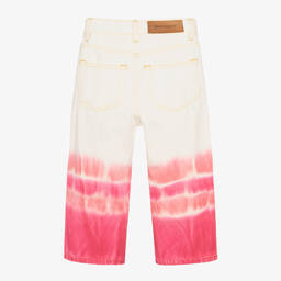 Palm Angels-Girls White & Pink Tie-Dye Jeans | Childrensalon Outlet