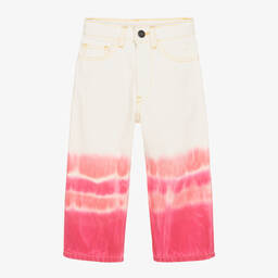 Palm Angels-Girls White & Pink Tie-Dye Jeans | Childrensalon Outlet