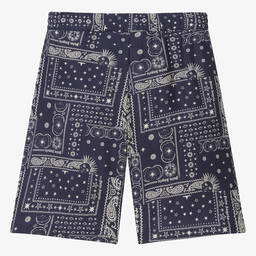 Palm Angels-شورت فيسكوز لون أزرق داكن وعاجي للمراهقين | Childrensalon Outlet