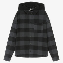 بالم أنجلز-قميص جاكيت هودي قطن تويل كاروهات لون رمادي | Childrensalon Outlet