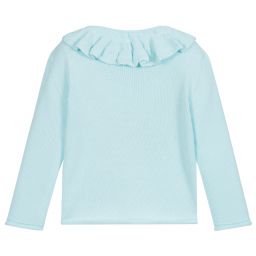 Paloma de la O-كارديغان مزيج قطن محبوك لون أزرق أكوا للبنات | Childrensalon Outlet