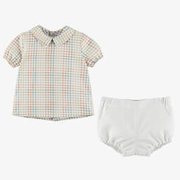 Paloma de la O-Baby Boys Check Shirt & Ivory Shorts Set | Childrensalon Outlet