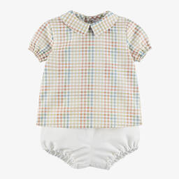 Paloma de la O-Baby Boys Check Shirt & Ivory Shorts Set | Childrensalon Outlet