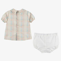 Paloma de la O-Baby Boys Check Shirt & Ivory Shorts Set | Childrensalon Outlet