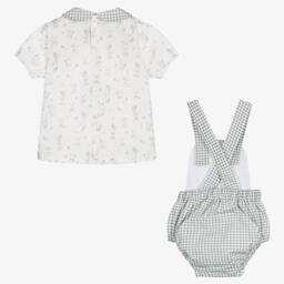Paloma de la O-Baby Boys Green Cotton Dungaree Shorts Set | Childrensalon Outlet
