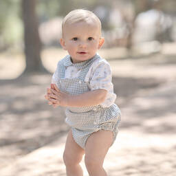 Paloma de la O-Baby Boys Green Cotton Dungaree Shorts Set | Childrensalon Outlet