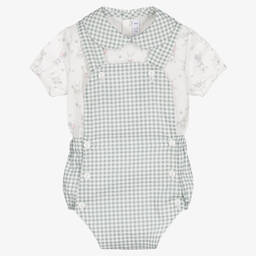 Paloma de la O-Baby Boys Green Cotton Dungaree Shorts Set | Childrensalon Outlet