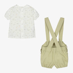 Paloma de la O-Baby Boys Green Turtle Print Dungaree Shorts Set | Childrensalon Outlet