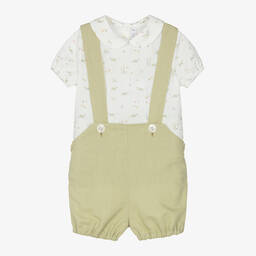 Paloma de la O-Baby Boys Green Turtle Print Dungaree Shorts Set | Childrensalon Outlet