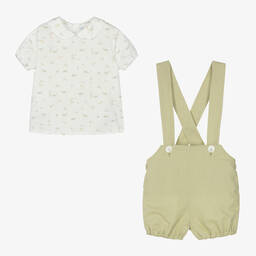 Paloma de la O-Baby Boys Green Turtle Print Dungaree Shorts Set | Childrensalon Outlet