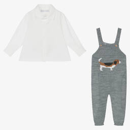 Paloma de la O-طقم دانغريز أكريليك محبوك عاجي ورمادي للمواليد | Childrensalon Outlet