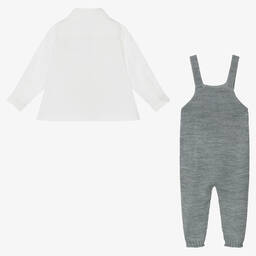 Paloma de la O-طقم دانغريز أكريليك محبوك عاجي ورمادي للمواليد | Childrensalon Outlet