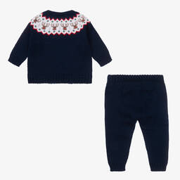 Paloma de la O-Baby Boys Navy Blue Knitted Trouser Set | Childrensalon Outlet