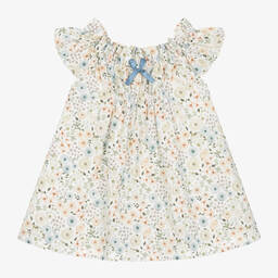 Paloma de la O-Baby Girls Beige Floral Cotton Dress | Childrensalon Outlet