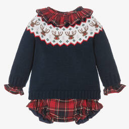 Paloma de la O-Baby Girls Blue & Red Cotton Shorts Set | Childrensalon Outlet