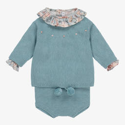 Paloma de la O-Baby Girls Blue Shorts Set | Childrensalon Outlet