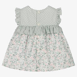 Paloma de la O-Baby Girls Green Floral Cotton Dress | Childrensalon Outlet