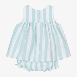 Paloma de la O-Baby Girls Green Striped Cotton Dress | Childrensalon Outlet