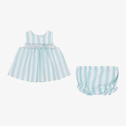 Paloma de la O-Baby Girls Green Striped Cotton Dress | Childrensalon Outlet