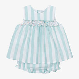 Paloma de la O-Baby Girls Green Striped Cotton Dress | Childrensalon Outlet