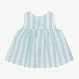 Paloma de la O-Baby Girls Green Striped Cotton Dress | Childrensalon Outlet