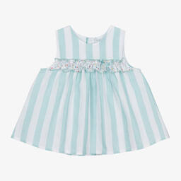 Paloma de la O-Baby Girls Green Striped Cotton Dress | Childrensalon Outlet