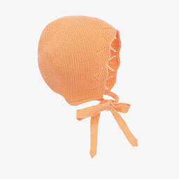 Paloma de la O-Baby Girls Orange Cotton Knit Bonnet | Childrensalon Outlet
